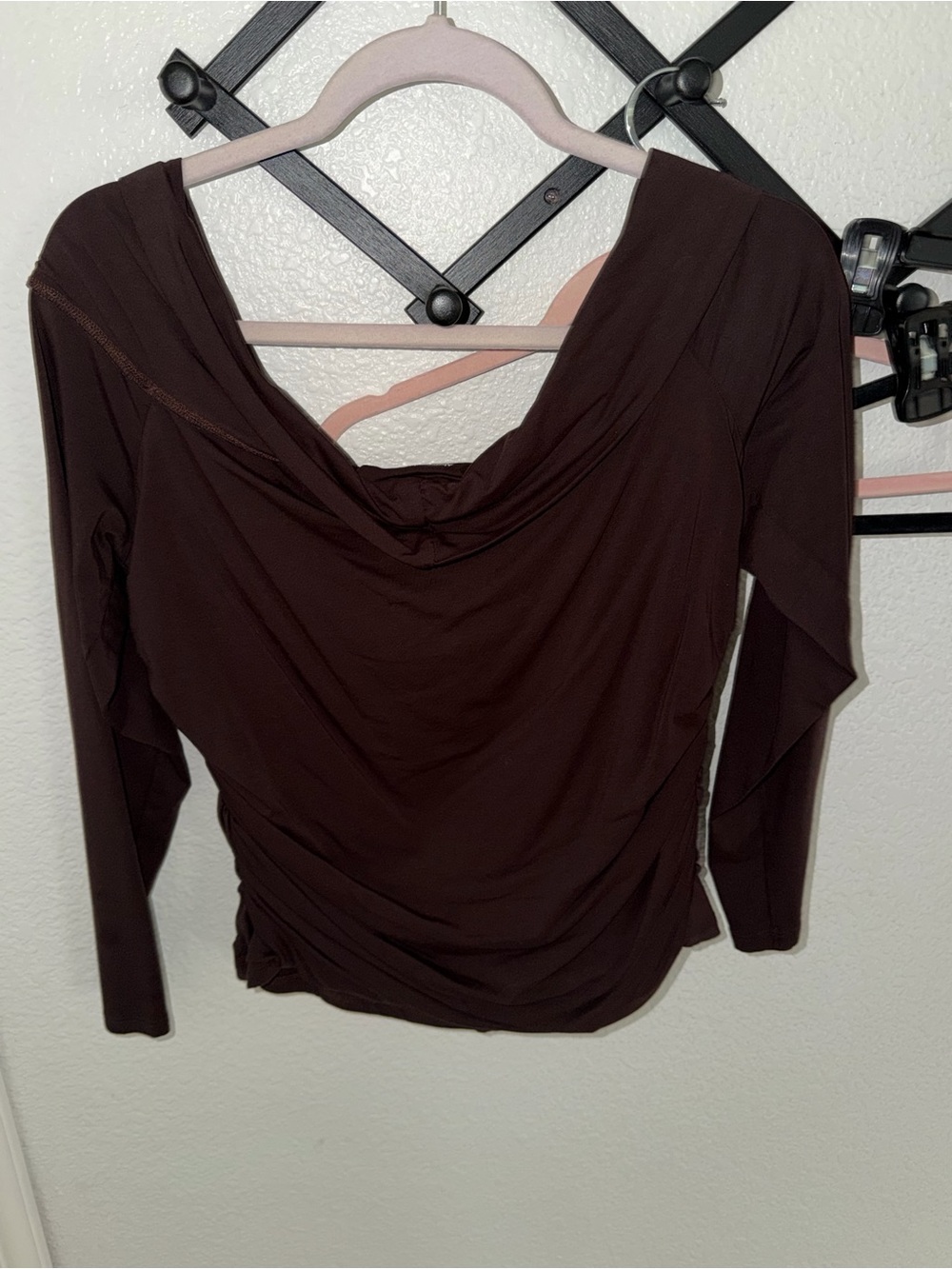 Abercrombie Fitch Off Shoulder Ruched Modal Blend Top Brown XL Y2K Going Out - Picture 4 of 4